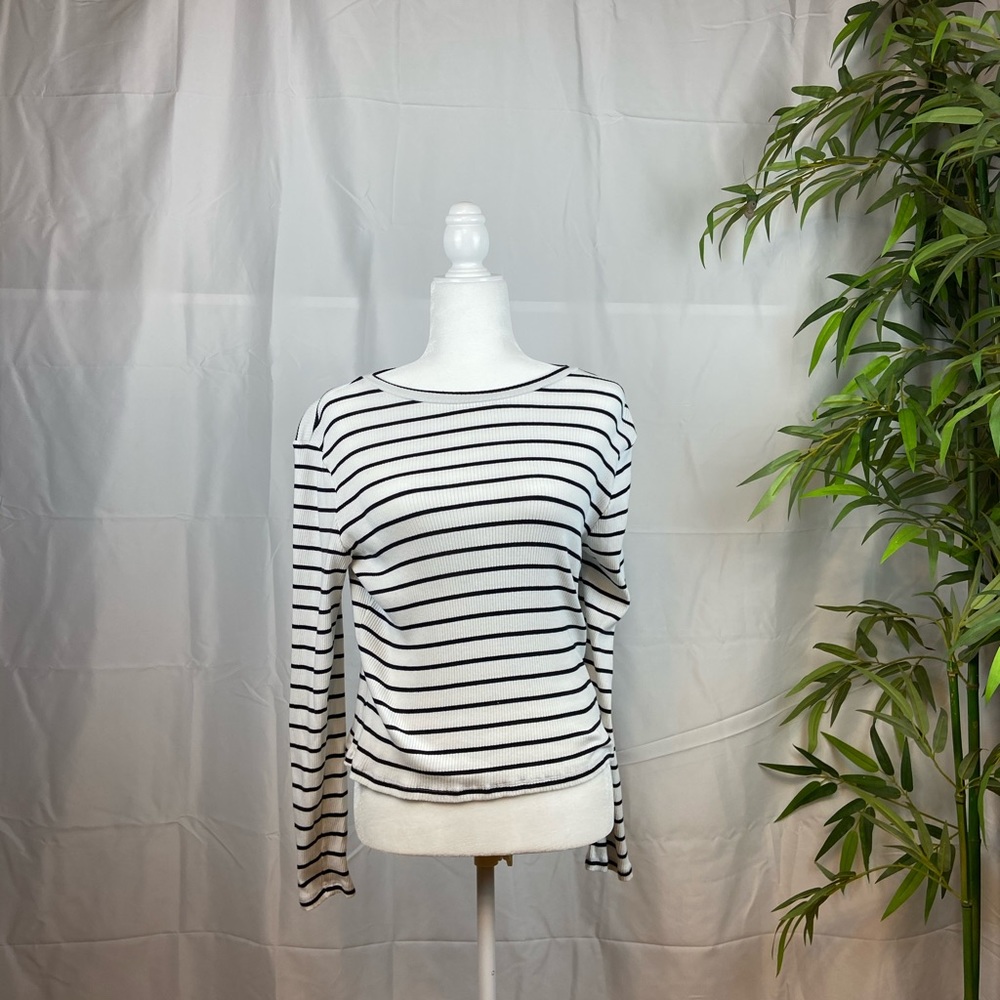 White long sleeved shirt with black stripes